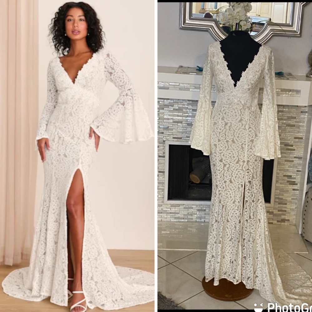 Lulus Elegant Lace Gown in Cream with train size S